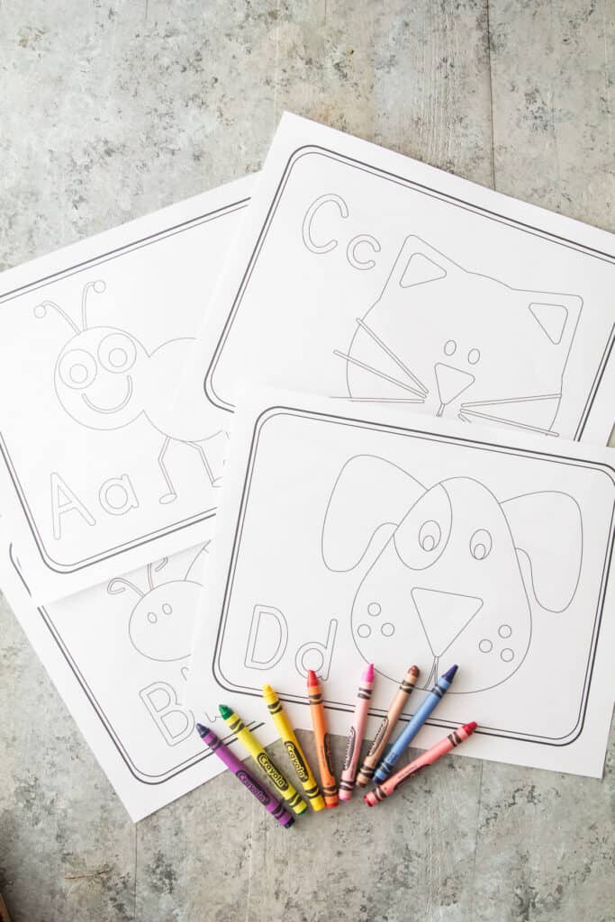 ABC Letter Recognition Worksheets with color crayons