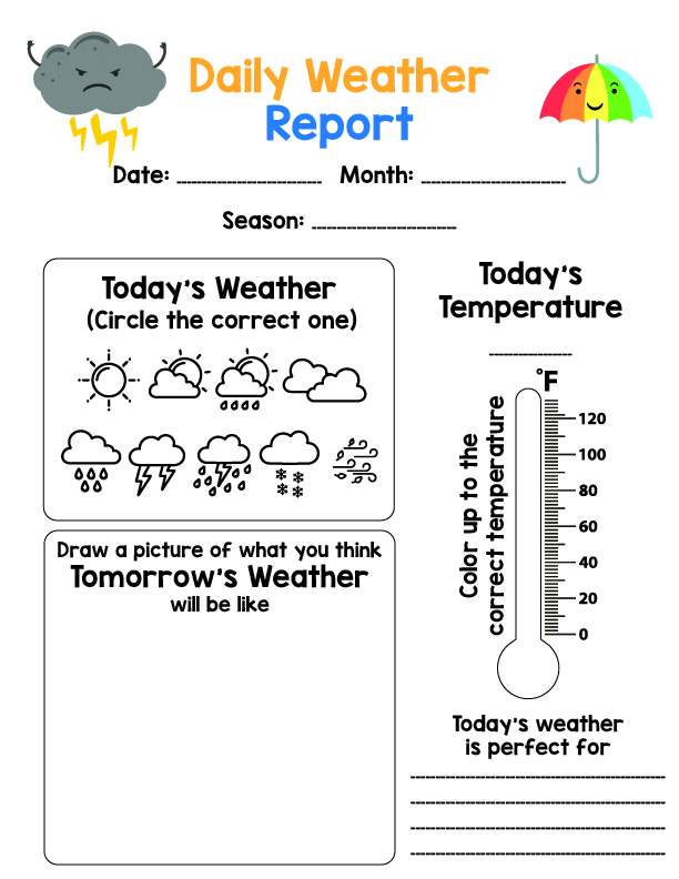 Daily Weather Chart  Weather chart, Daily weather, Preschool weather