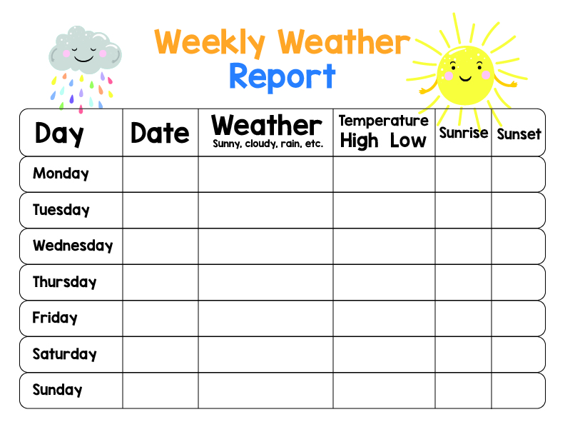 printable weather chart for kindergarten