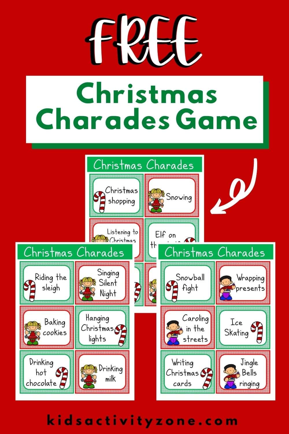 If you are looking for a fun and easy Christmas game make sure to play Christmas Charades Game. There are 36 different charades to act out that are Christmas themed. Such a fun activity for your holiday party!