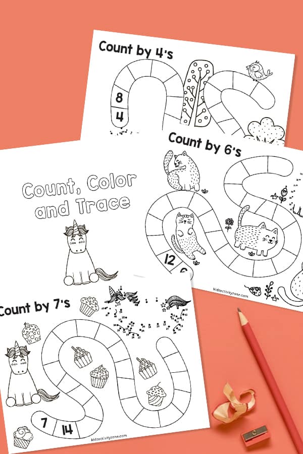 Fun, free printable worksheets to help kids learn to skip count! These worksheets are helpful in practicing skip counting from two through seven. Plus, each page has images to color and a fun dot to dot to keep children engaged!