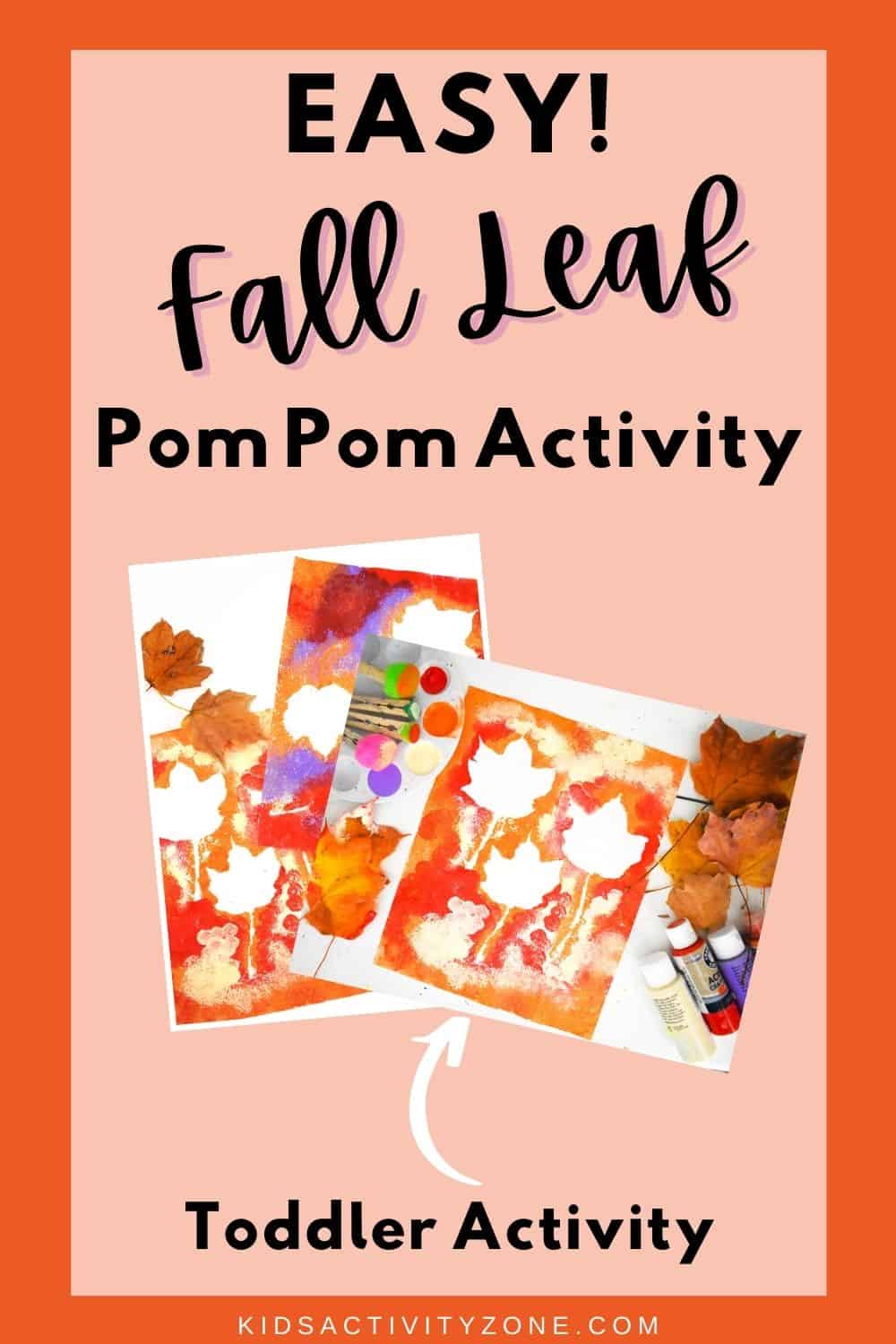 Fall Leaf Pom Pom Painting that's fun for young kids! This is the perfect simple, easy craft for toddlers, preschoolers and young children. This fall art project requires minimal supplies and time. 