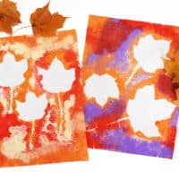 Two Pages of Fall Leaf Pom Pom Painting with leaves next to it