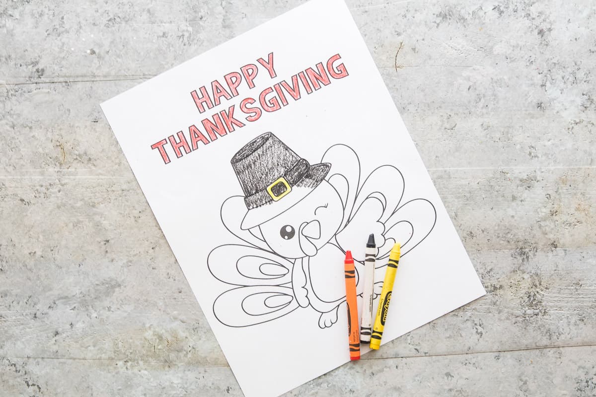 Turkey Happy Thanksgiving Coloring Page Print Out with Crayons