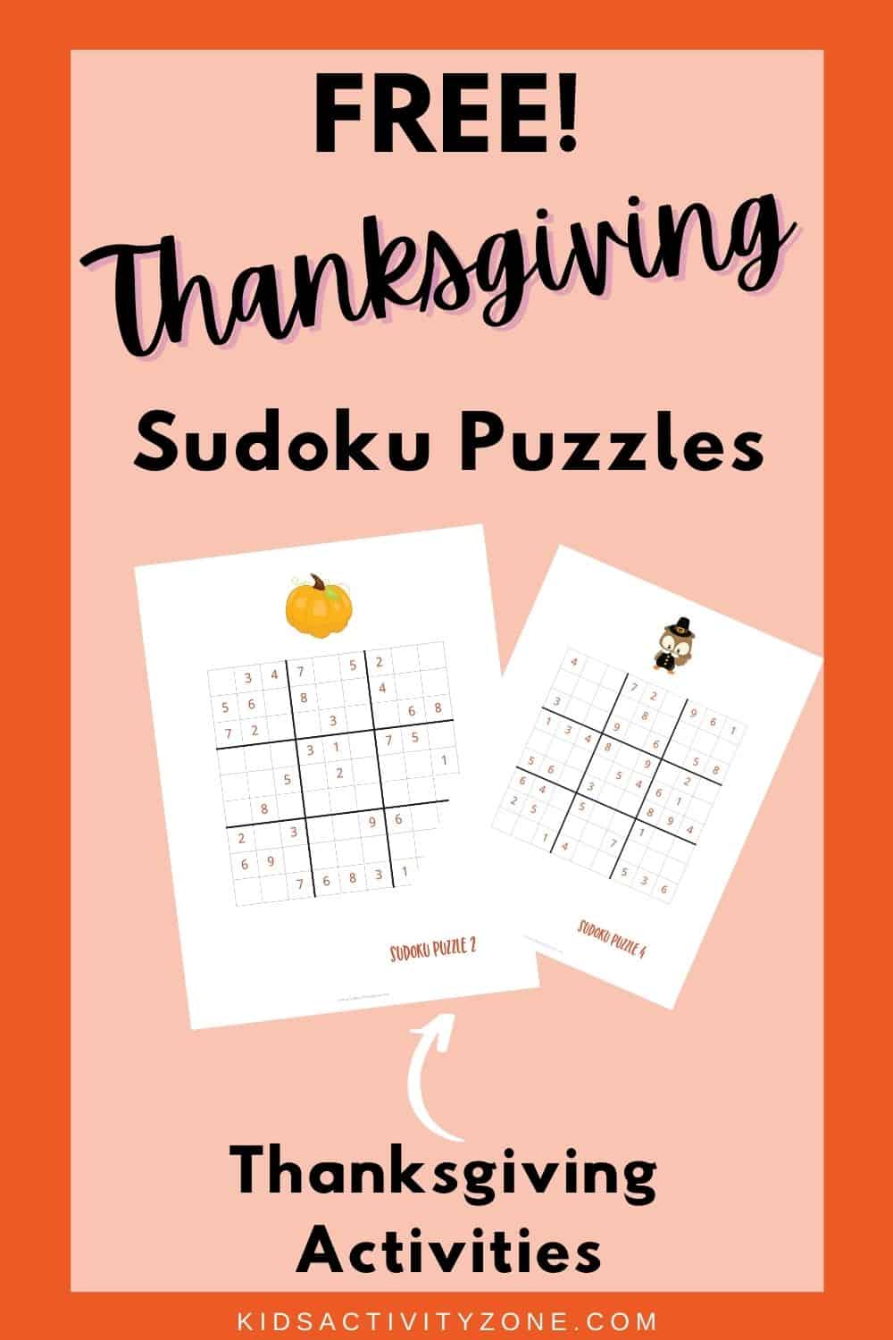 Thanksgiving Sudoku Puzzle are cheap and easy entertainment for Thanksgiving! If you are addicted to these fun games then this is a great activity. Set them out while the turkey roasts or after you are done eating. Also makes a fun classroom activity!