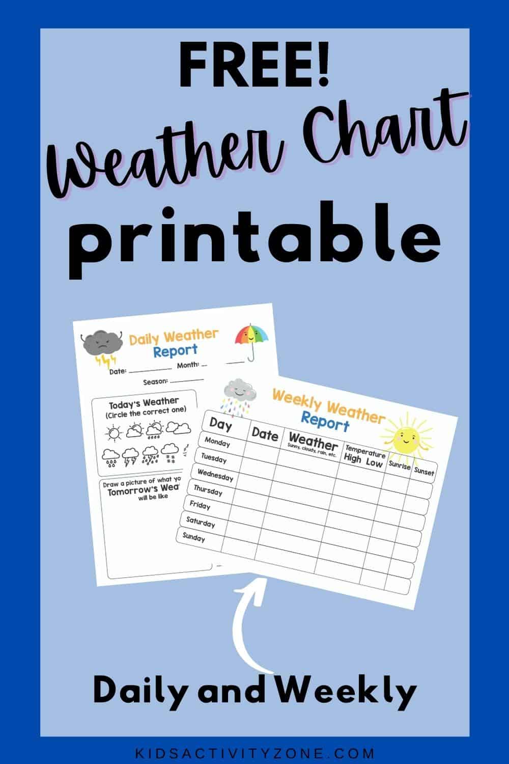 Weather Journal that's perfect for unit studies for elementary aged children. This free printable comes with a weekly and daily chart for recording the weather or predicting tomorrow's weather! 