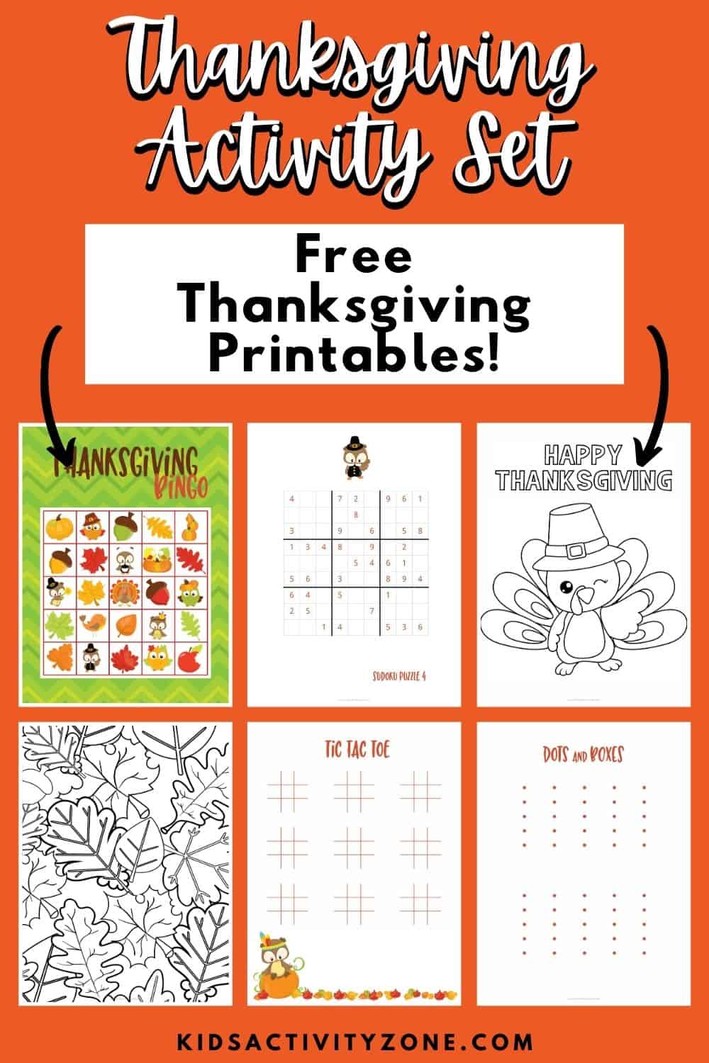 Every Thanksgiving party or holiday gathering needs these FREE Thanksgiving Activities. A set of printables that are perfect for every age. It includes Bingo, Word Search, Coloring Pages, Tic Tac Toe and more! Grab your set today. 