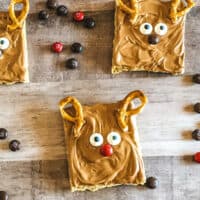 Reindeer Graham Crackers on background with M&Ms