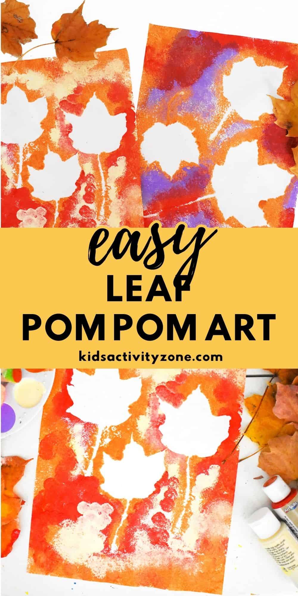 A quick and easy craft for toddlers and preschoolers perfect for fall. This Fall Leaf Pom Pom Painting Activity is easy to do with supplies around your house. Plus, it's a great for children's fine motor and sensory processing skills!