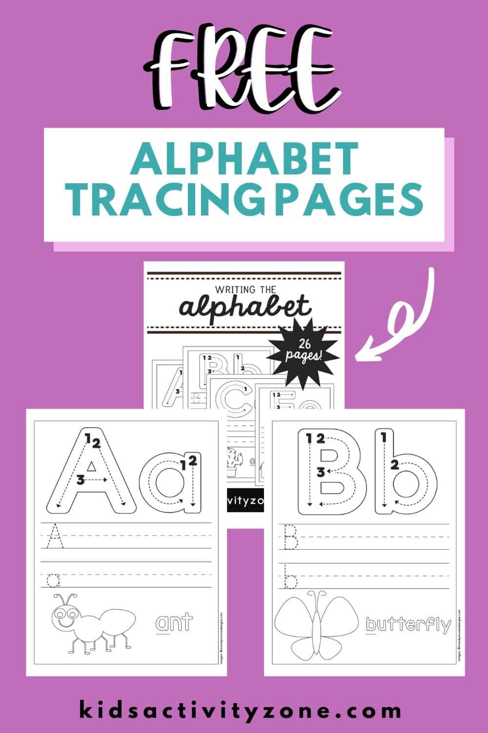 Free download for printable Alphabet Tracing and Writing Pages that helps children with identifying their letters, fine motor and phonics. 