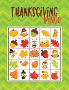 Image of a Thanksgiving Bingo Card on green background