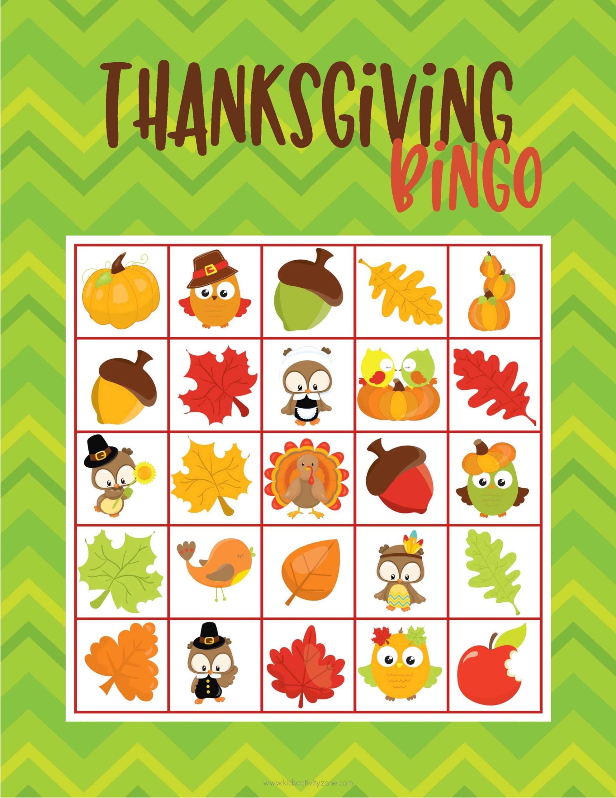 Image of a Thanksgiving Bingo Card on green background