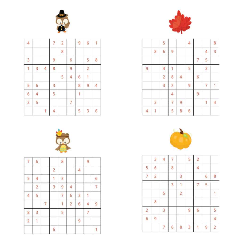 Sudoku Collage of four puzzles