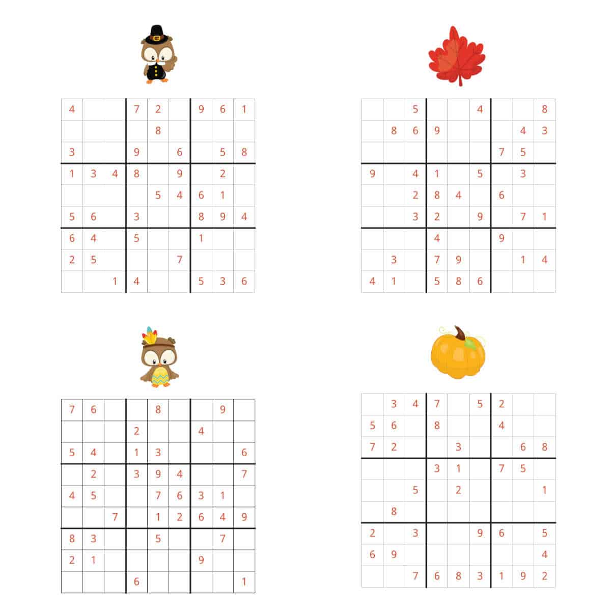 thanksgiving sudoku free printable kids activity zone