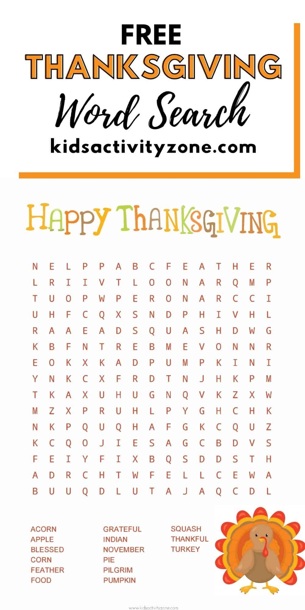 Thanksgiving Word Find Printable is the perfect fun, easy entertainment for Thanksgiving. Great addition to family gatherings to enjoy while the turkey roasts or after you eat. It would be a great addition to any classroom parties too!