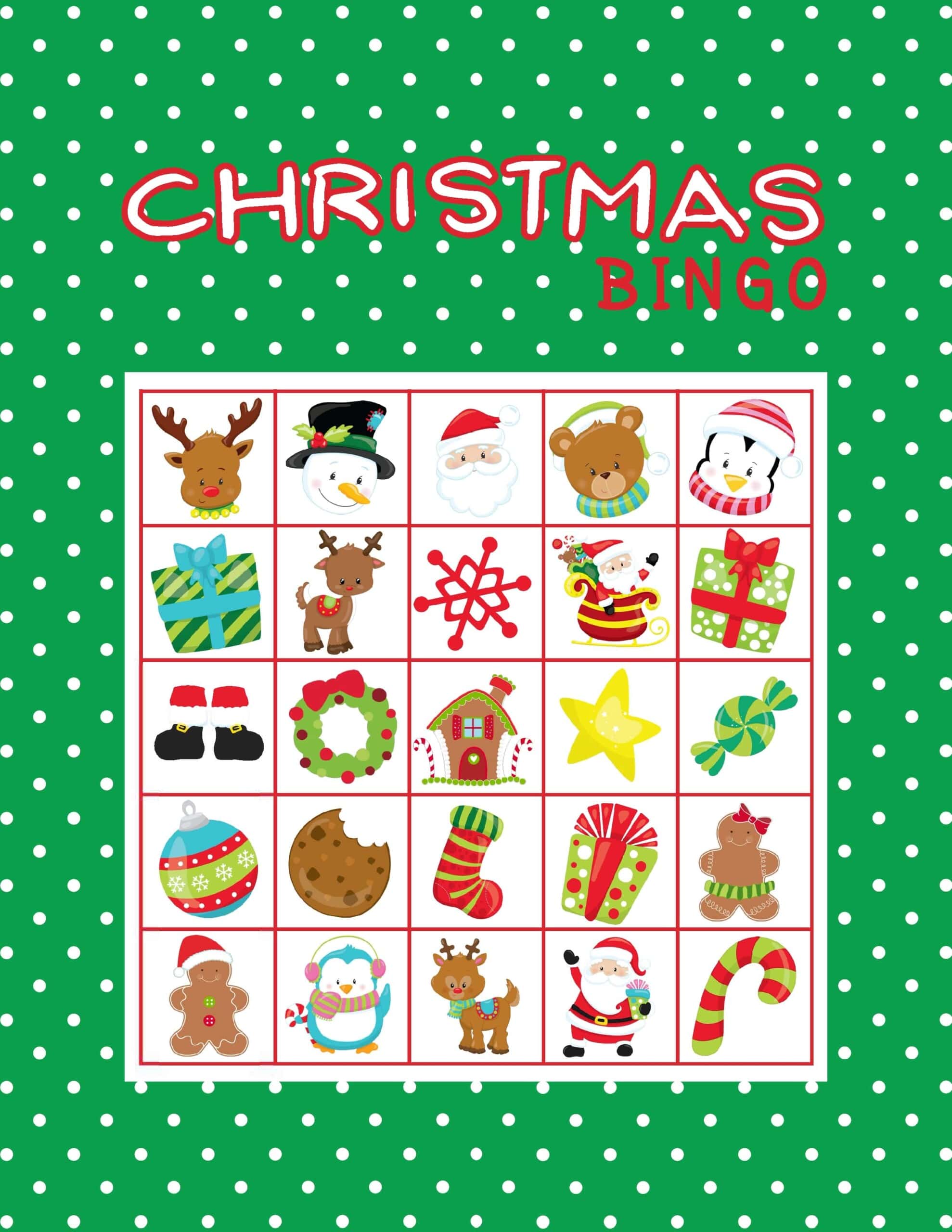 Green Background Christmas Bingo Card