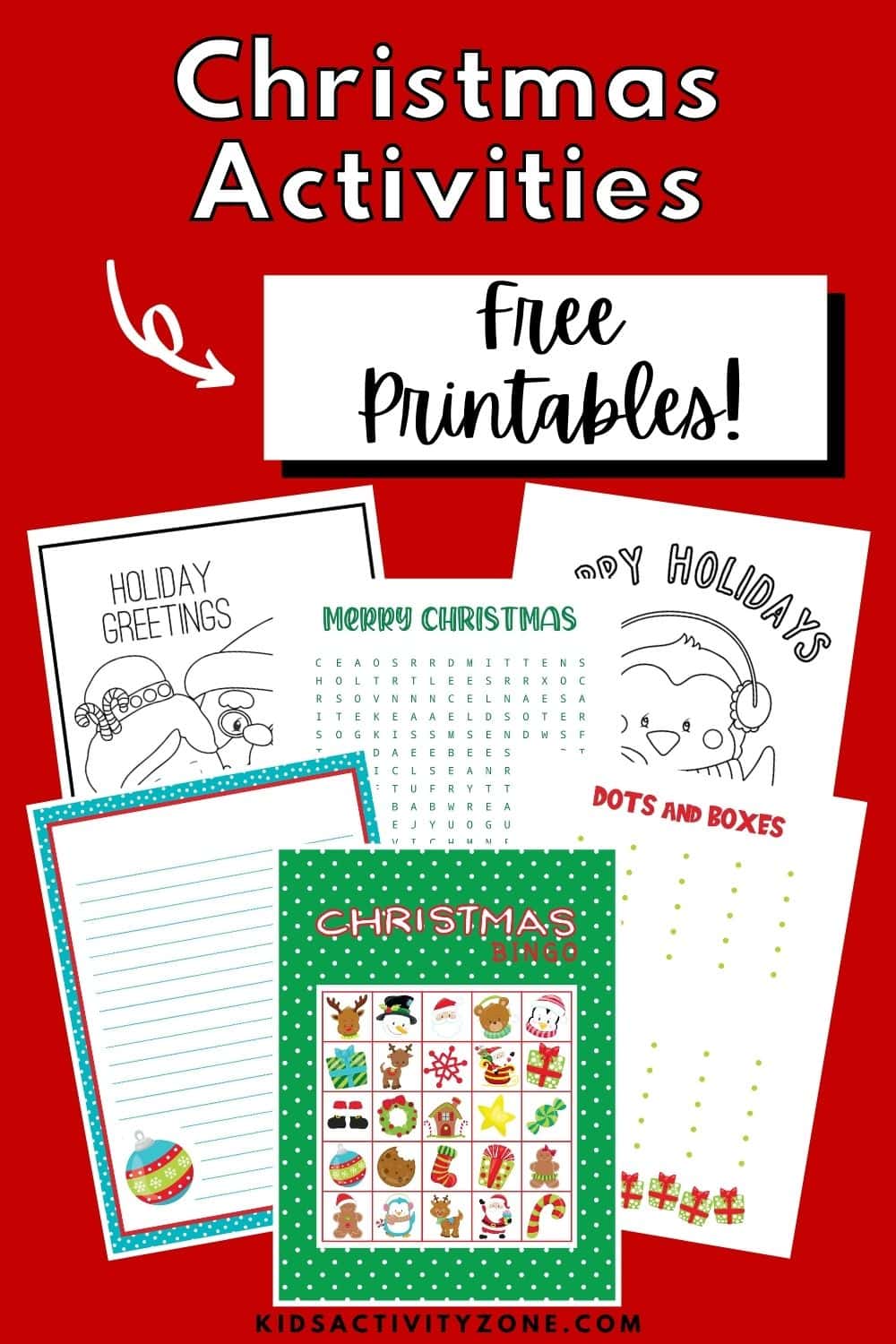 Free Christmas Activities Printables including Christmas Bingo, Word Search, Coloring Pages, Word Find and more! There's something for everyone in these fun activities with a holiday theme!