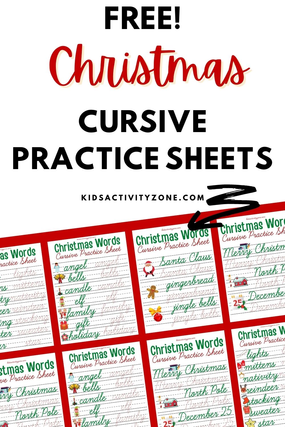 Free Printable Christmas Words Cursive Practice Sheets are a great way to have fun and learn for the holiday season! Plus, it incorporates spelling and handwriting practice in a fun way.