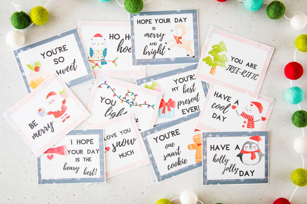 Lunchbox Notes that are cut out and laying on light background with a Christmas theme