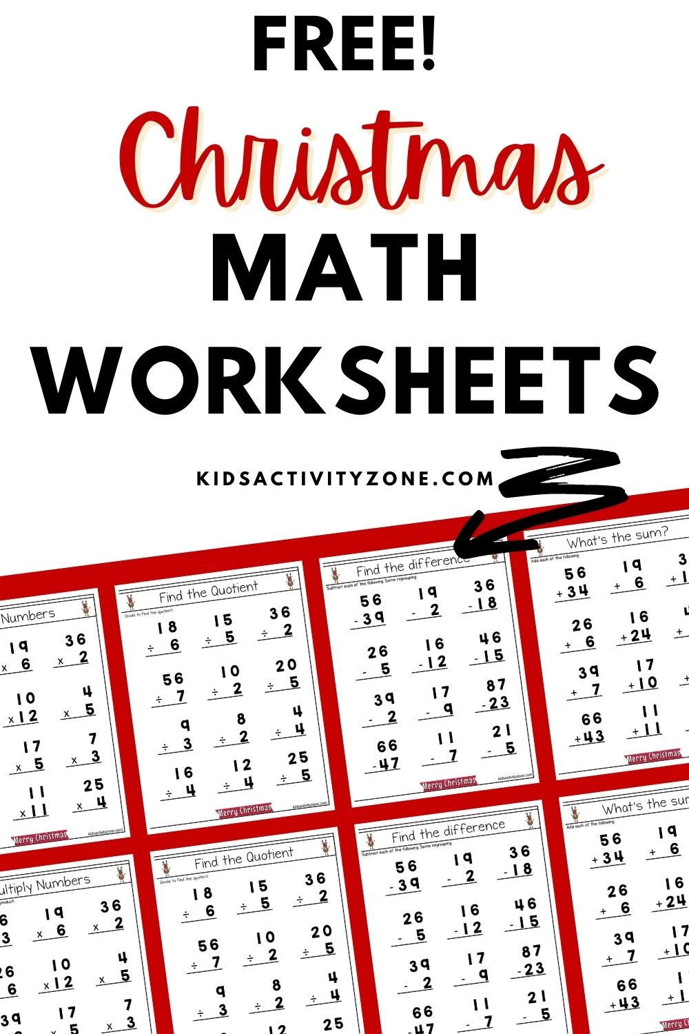 Christmas Math Worksheets that are geared for second, third and fourth graders! The set has five different pages including addition, subtraction, division and multiplication. It's great for homeschoolers, homework, holiday break or if you child needs extra math practice in elementary!