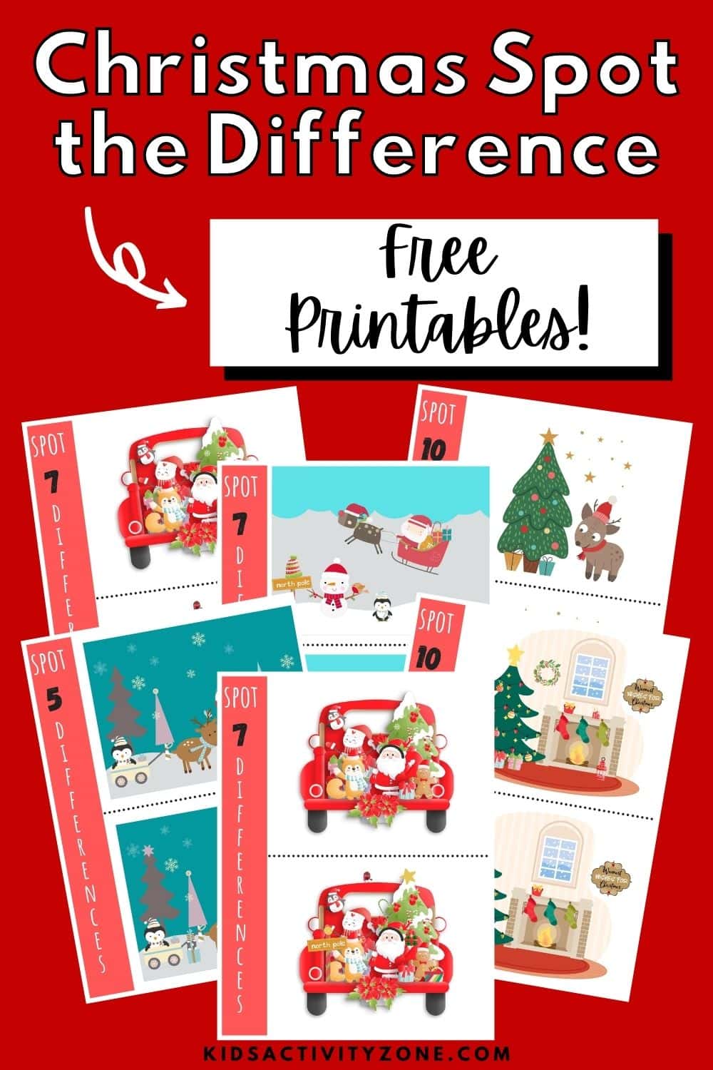 Get in the Christmas spirit with this free Christmas Spot the Difference printable! It's an easy activity for kids that's fun. It includes five different puzzles with a Christmas theme. It's perfect for holiday car trips or a great brain exercise that's fun.