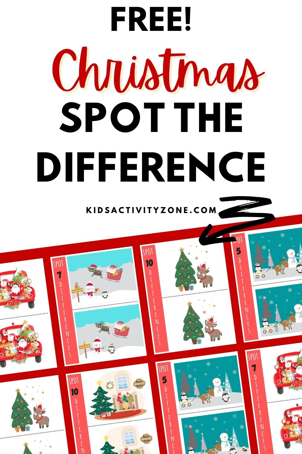 Add a little fun to any Christmas or Holiday party with these free Christmas Spot the Difference Printable pages. A total of five different pages of spot the difference with fun and cute pictures!