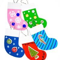A group of five Christmas Stocking Ornaments