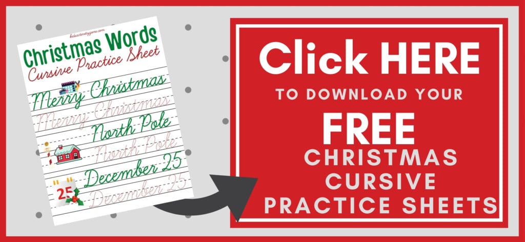 Christmas Words Cursive Practice Sheets Printable Button