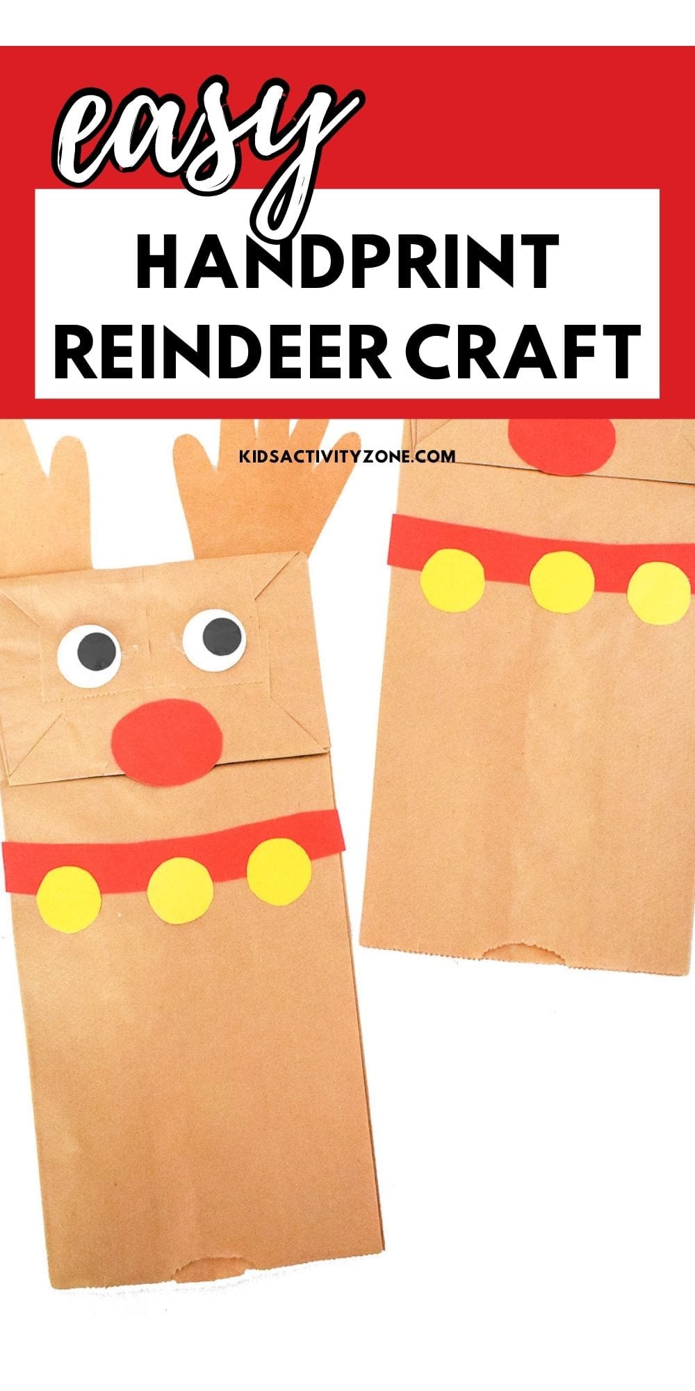 If your kids love Rudolph the Red-Nosed Reindeer they will love making this easy Paper Bag Handprint Reindeer Craft. Supplies that you already have in your home make this an easy at home craft. Or a great holiday party activity for at school!