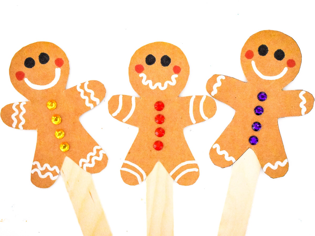 A group of three Gingerbread Man Stick Puppets