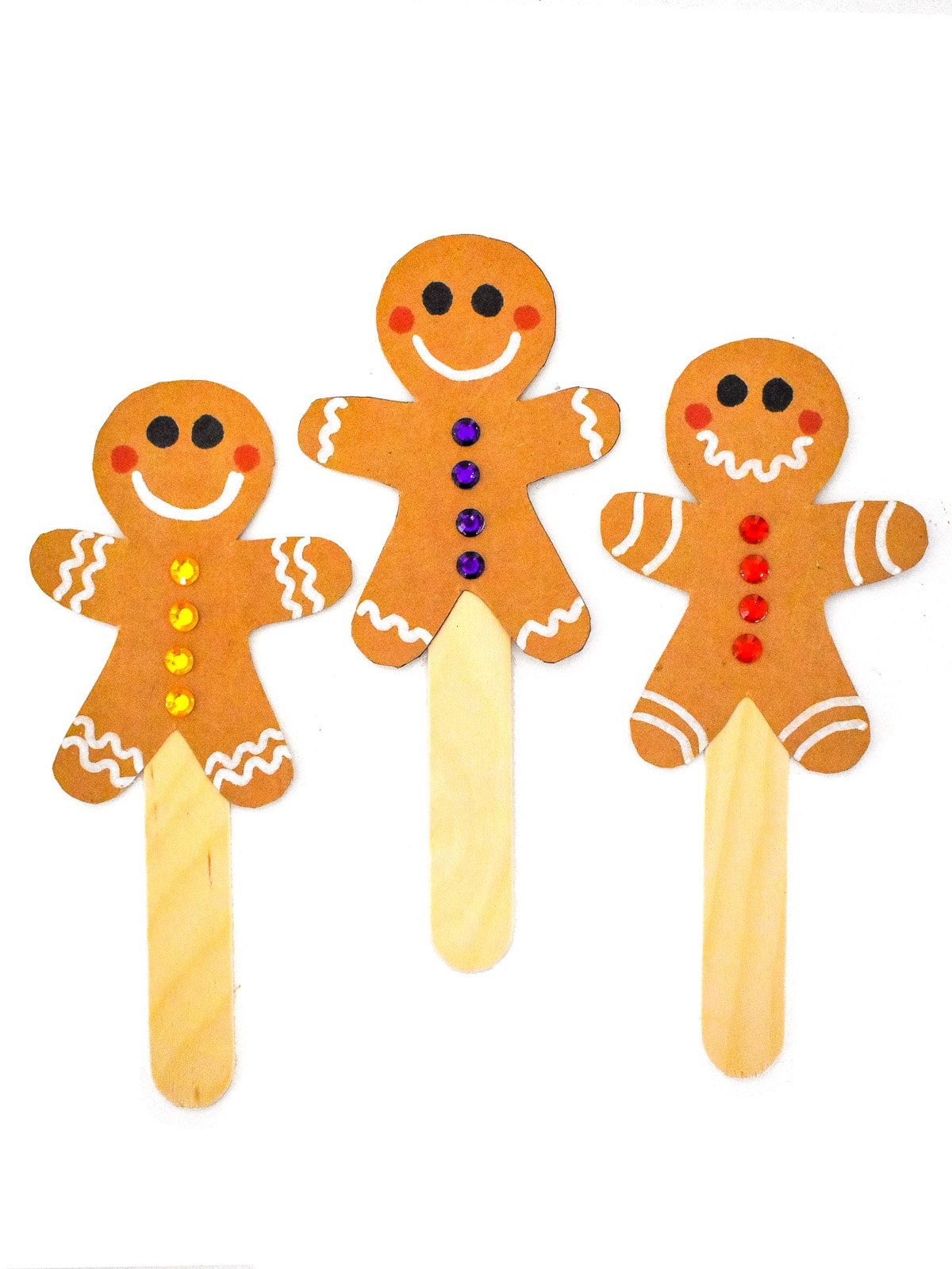 Set of three Stick Gingerbread Man Puppets