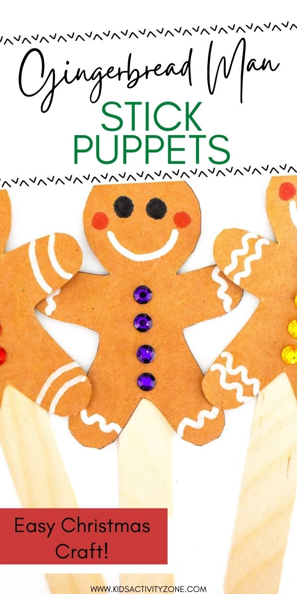 The classic Gingerbread Man turned into a stick puppet! These Gingerbread Man Puppets are fun to make with a template that's provided. Cut out the template, decorate your gingerbread man and glue it to a popsicle stick to make a puppet! Fun craft for the kids that's quick and easy.