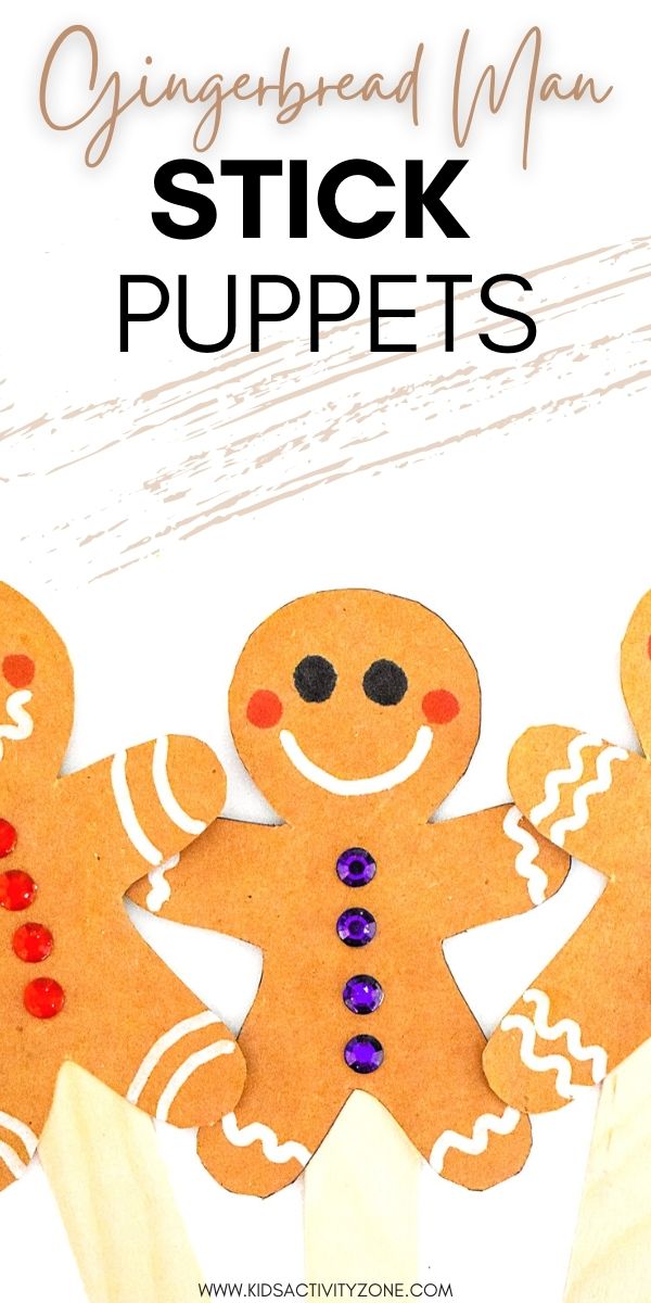 Gingerbread Man Puppets are a quick and fun craft for kids! Decorate your gingerbread man cut out and glue it to a craft stick to make a stick puppet. Template for Gingerbread Man is provided to trace!