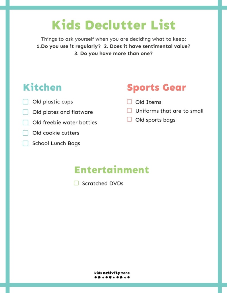 Kids Decluttering List Page 2