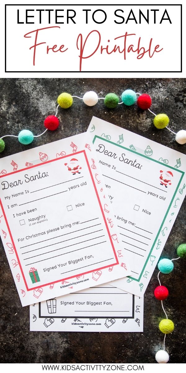 Free Letter to Santa Printable for kids to fill out and give or mail to Santa with their requests for Christmas!