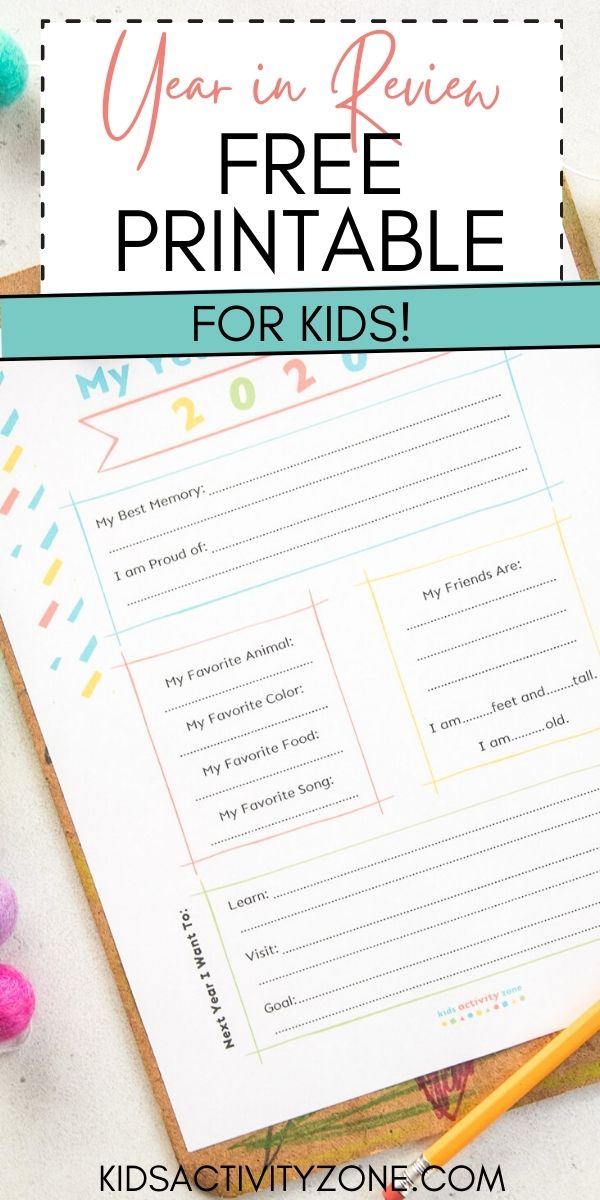 Print off this free Year in Review printable, have you kids fill it out at the end of the year and look back on it in the years to come. It's the perfect memento to keep in their keepsake box!