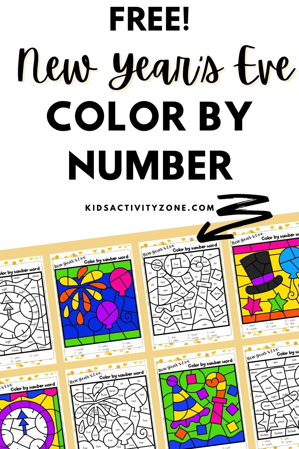 Free Printable New Year's Eve Color by Number Pages - The Artisan Life