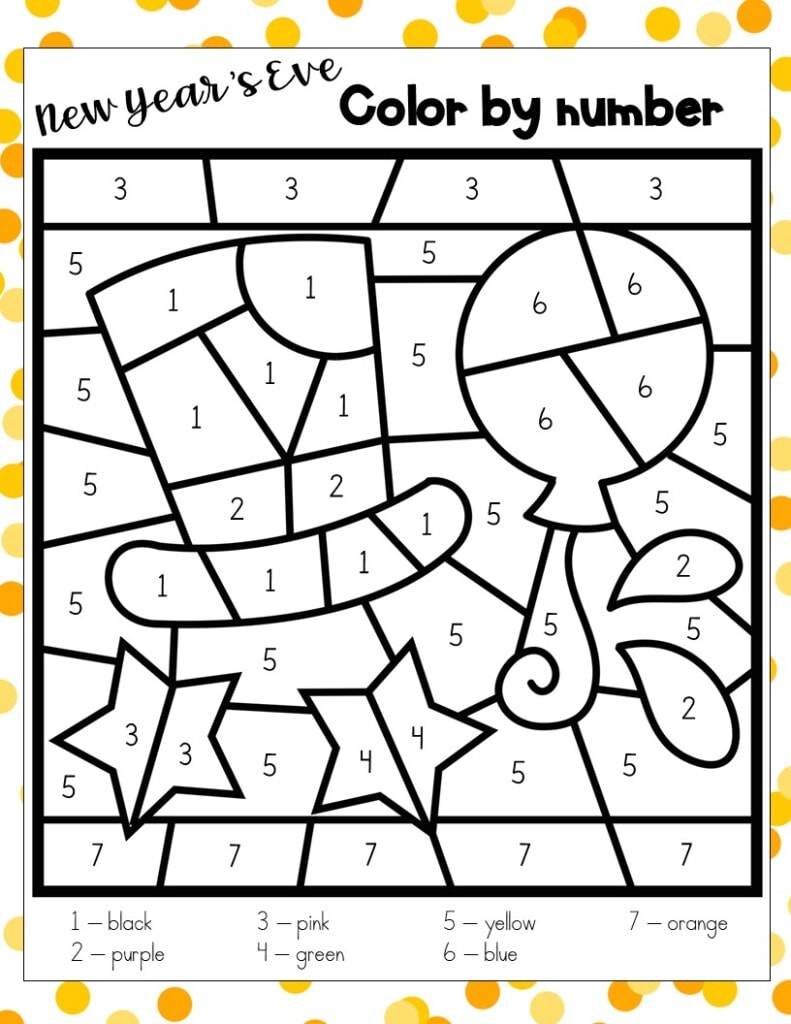 New Year's Eve Color by Number - FREE PRINTABLE - Kids Activity Zone