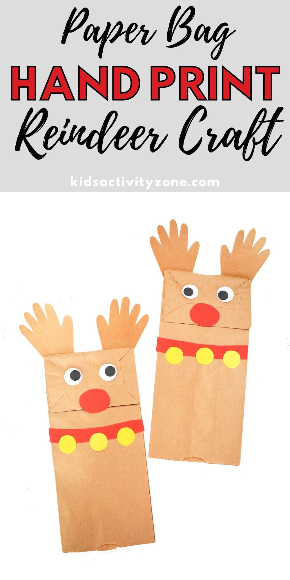 Need a quick and easy Christmas craft? Love Rudolph the Red Nose Reindeer? Make these Paper Bag Handprint Reindeer Craft. Minimal supplies needed for an easy craft idea!