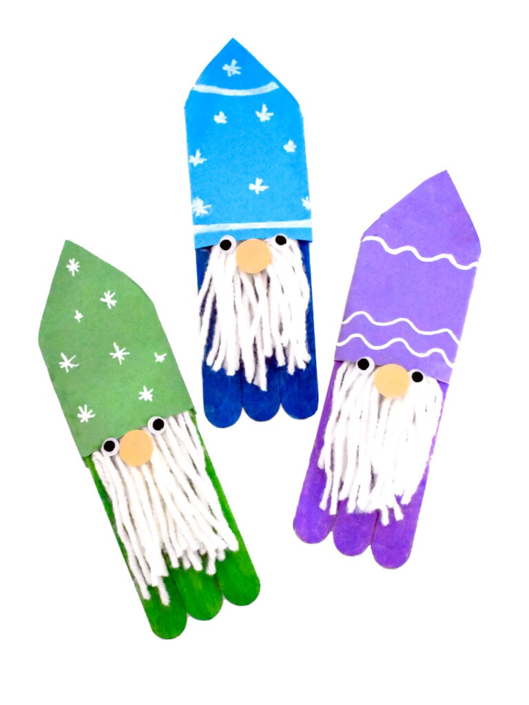 Three gnome crafts on white background