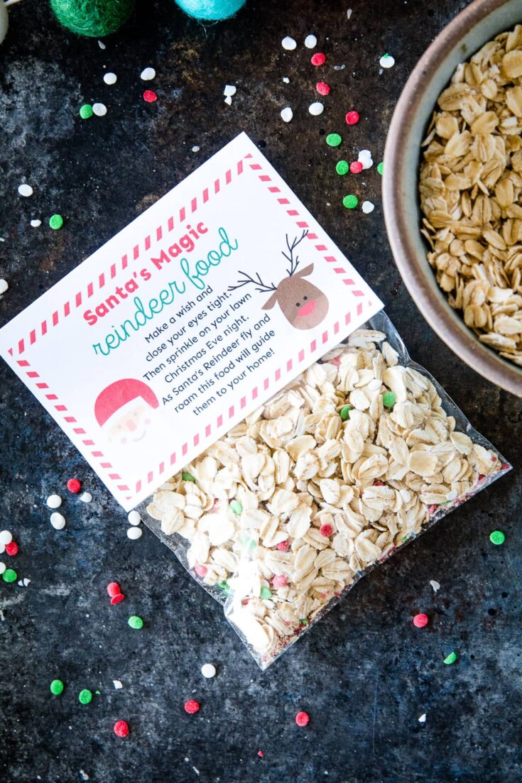 Bag of reindeer food with bag topper