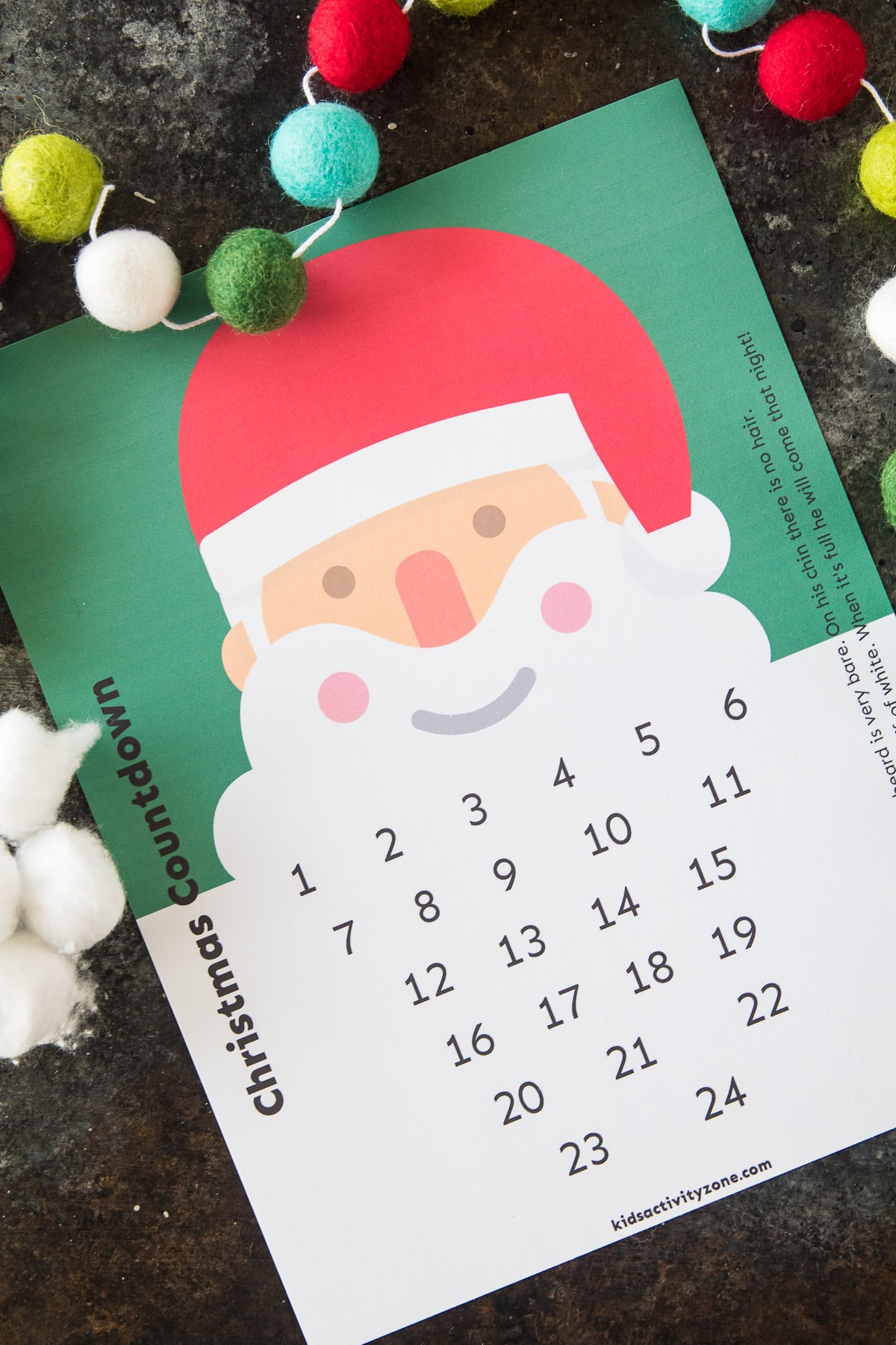 Santa Christmas Countdown Printable on dark background