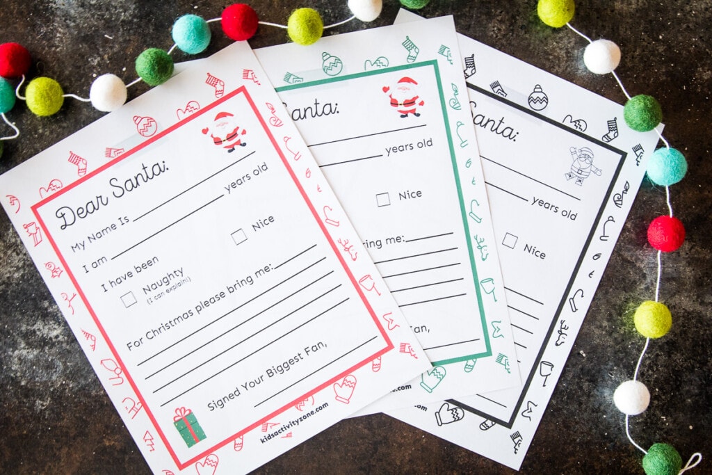 Set of three Santa Letter printable templates