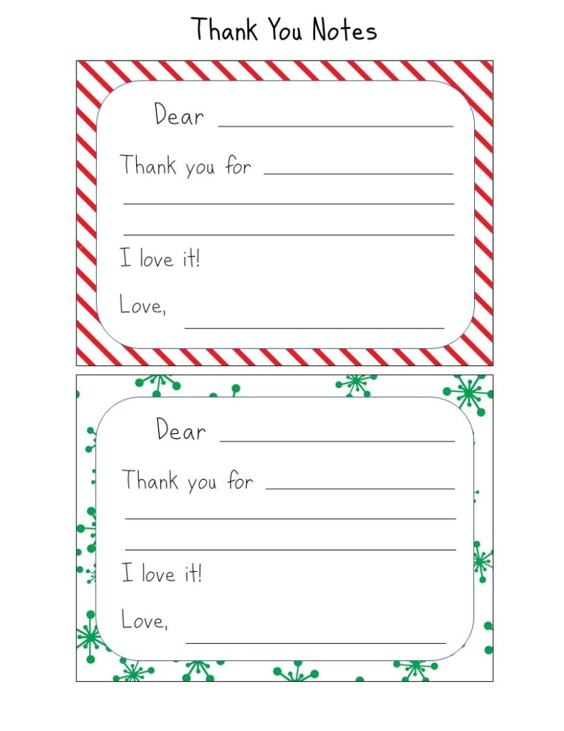 Set of Two small Christmas Thank You Letters Printable sheet