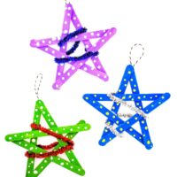 Thre Star Popsicle Stick Ornaments on white background