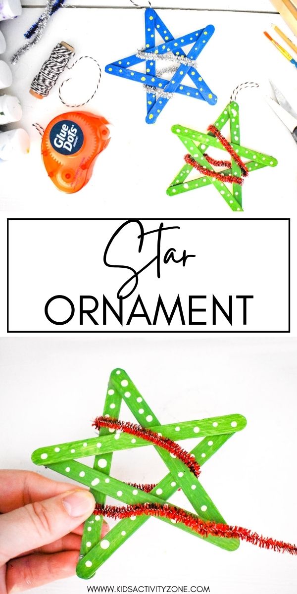 Grab your popsicle sticks and make this quick and easy Star Popsicle Ornaments. It's the perfect activity for kids to keep busy with. Plus, you get a keepsake to hang on the tree! 