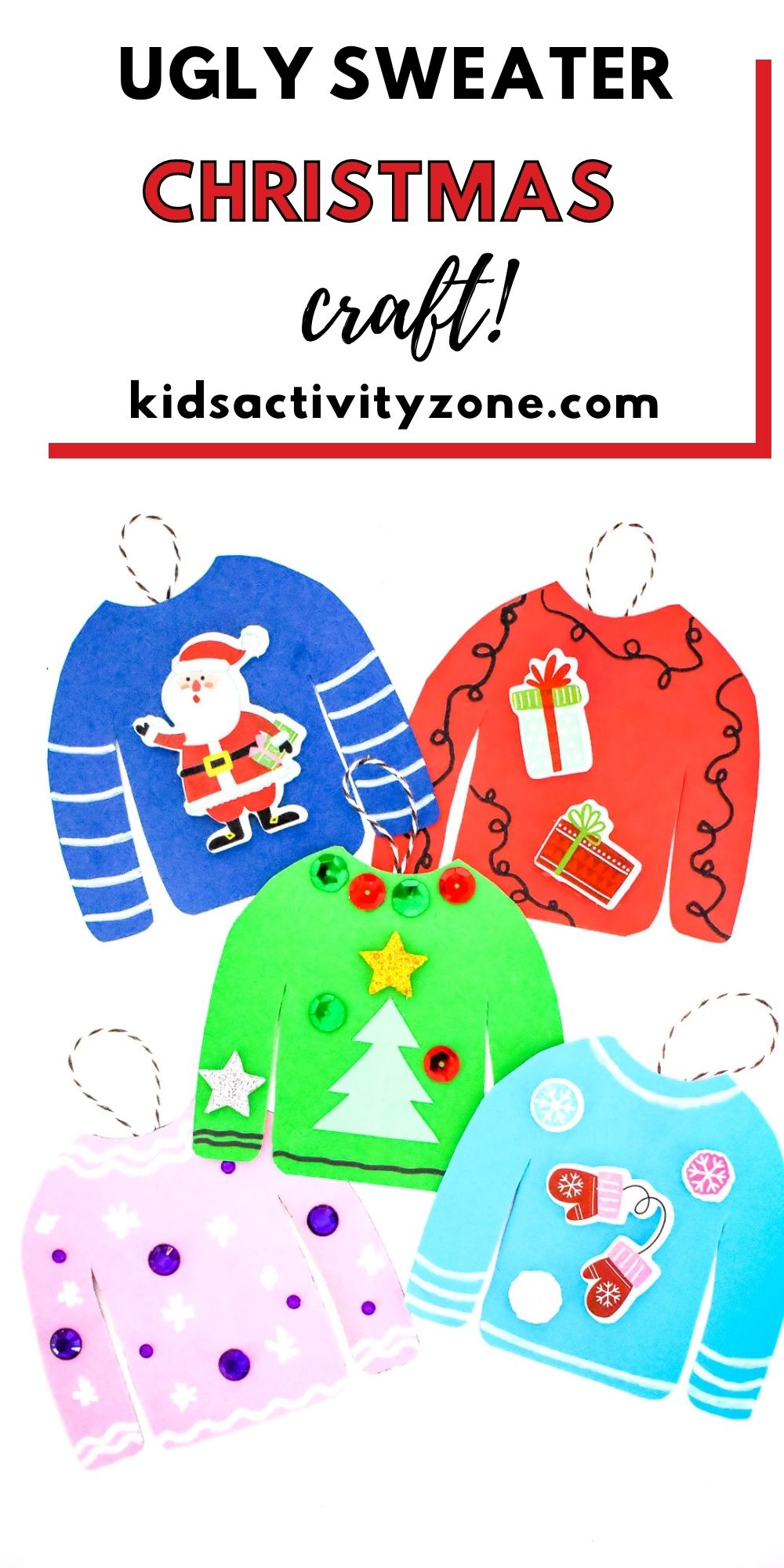 Ugly Sweater Craft is a fun and easy craft for holiday parties. Cut the sweaters out of the template provided then decorate! Simple, cheap and festive. You can even make them into keepsake ornaments!