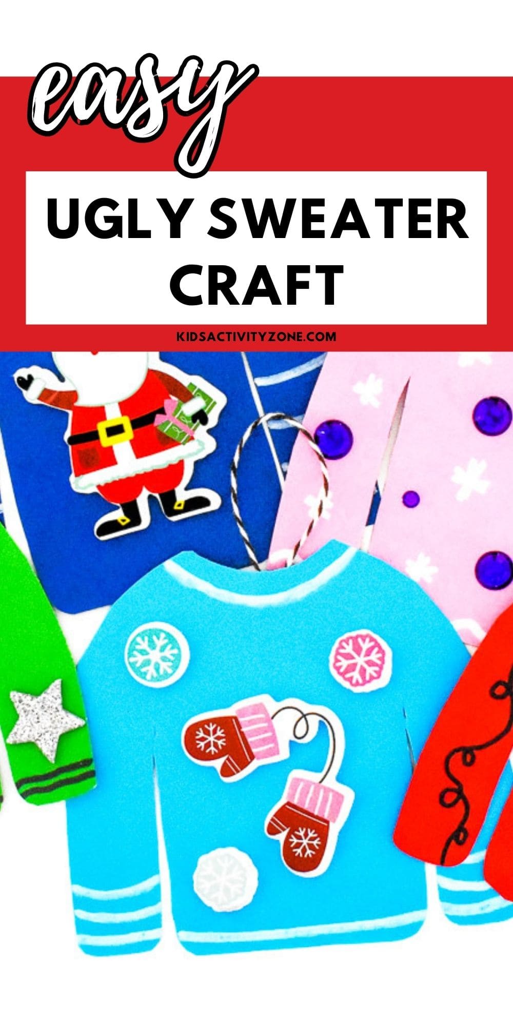 If you are having a holiday party and need a fun activity or craft make this Ugly Sweater Craft. Simply cut the sweater out from the template and decorate it! They can be made into ornaments to keep. Everyone need a homemade ornament to keep and cherish!