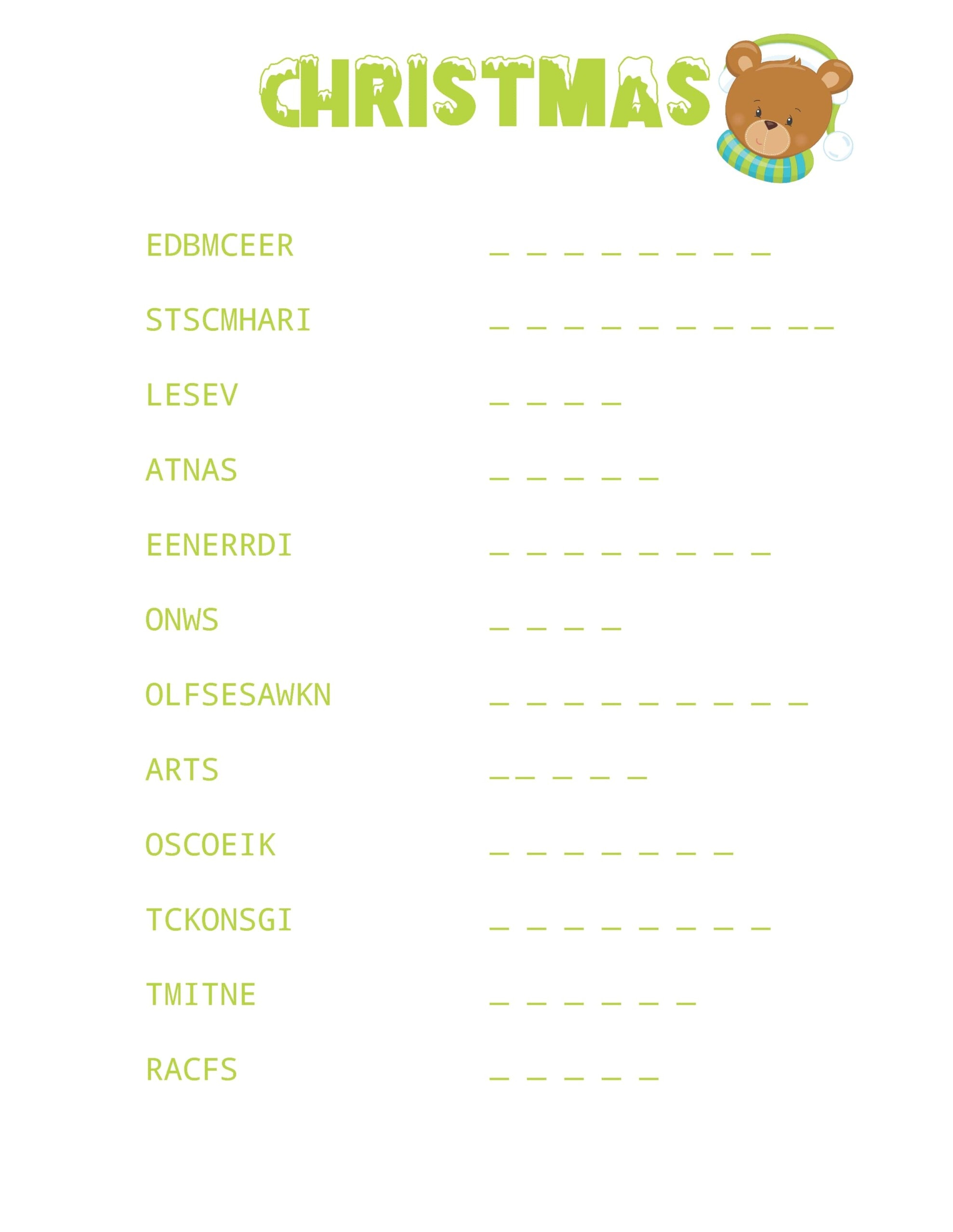 Christmas Word Scramble Printable