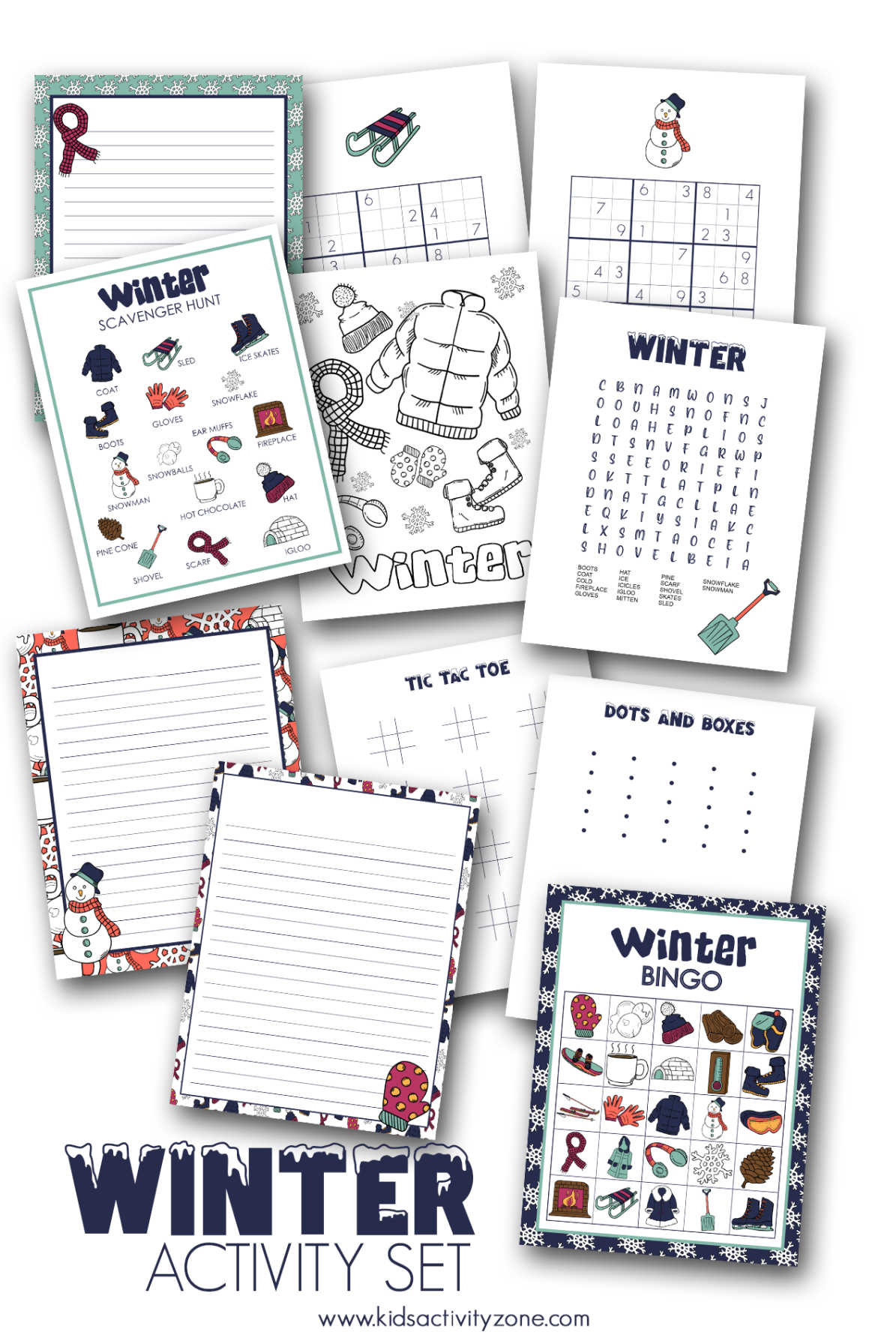 Beat boredom this winter with this Printable Winter Activities Packet including a Word Find, Sudoku, Winter Themed Bingo, Coloring Pages, Scavenger Hunt and more!